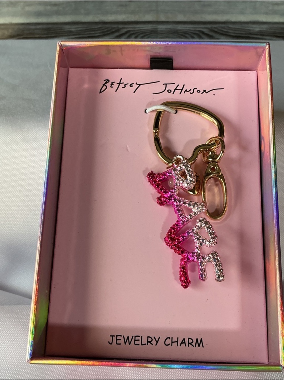 Betsey Johnson Babe Keychain Charm Pink Rhinestone NIB Gift